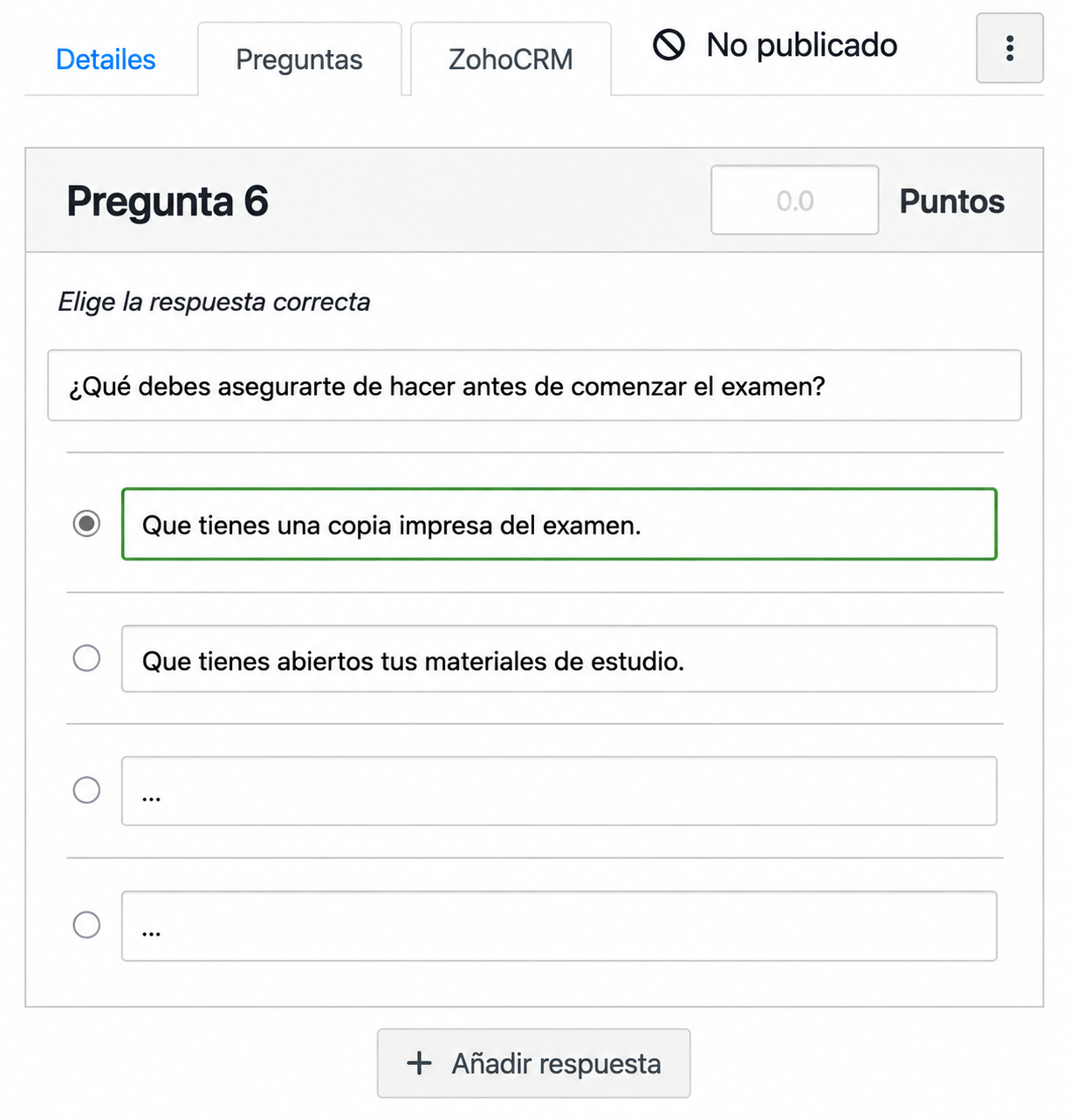 Editor de preguntas con respuestas configurables