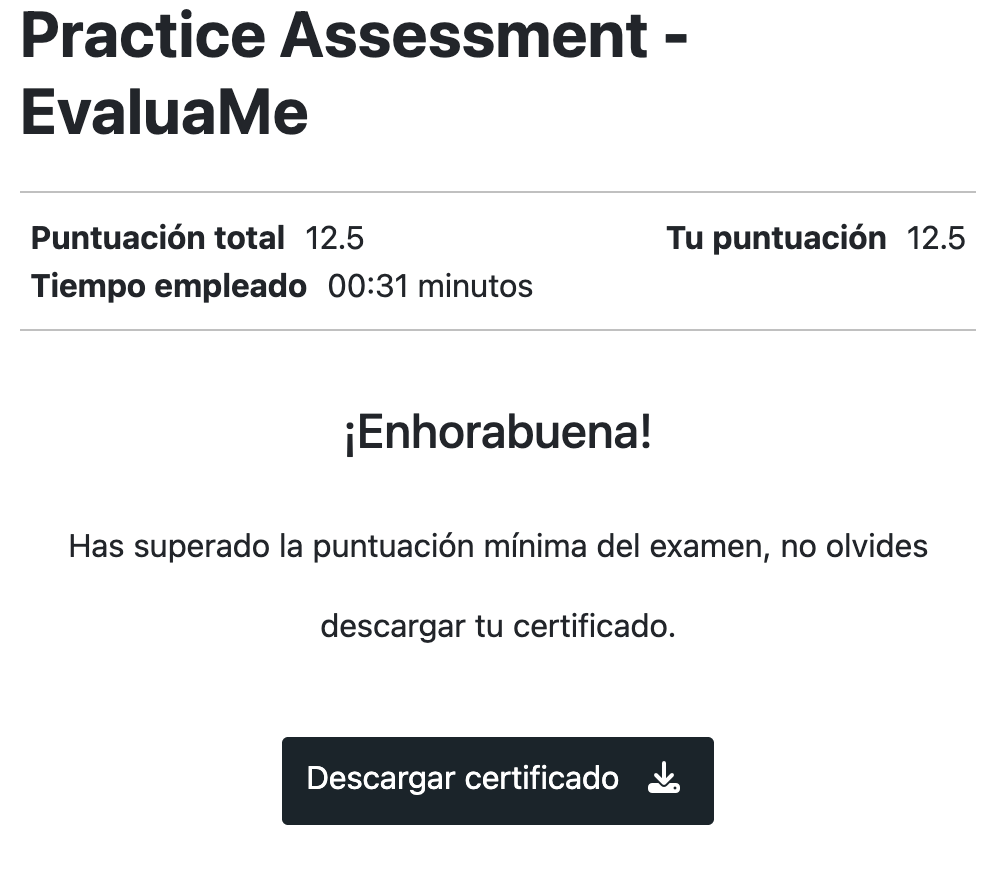 Resultado final y descarga de certificado